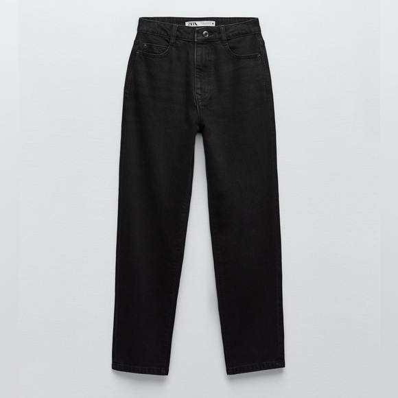 Zara Mom Fit Straight Leg Black Denim Collection Jeans Pants Zipper Fly Size 2 - Picture 2 of 11